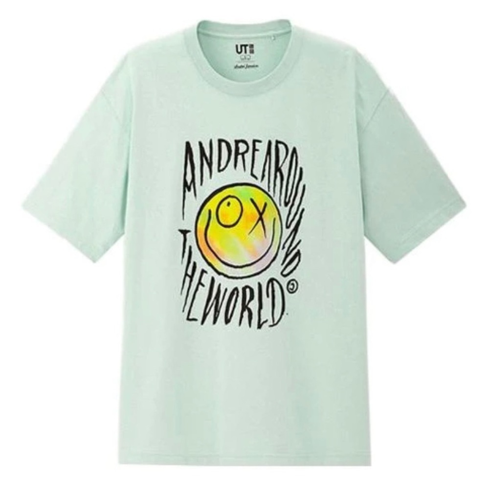 ANDRE AROUND THE WORLD Smiling Face Graphic T-shirt ~L